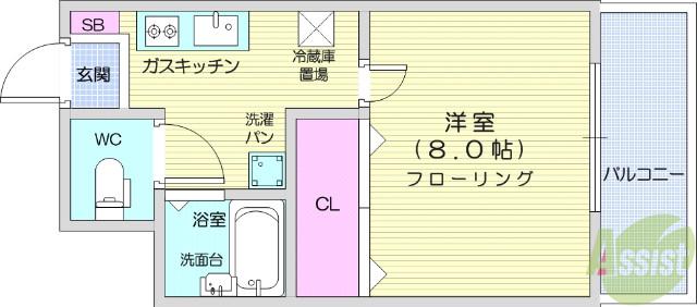 バ-シティハウス泉B(1K/4階)の間取り写真
