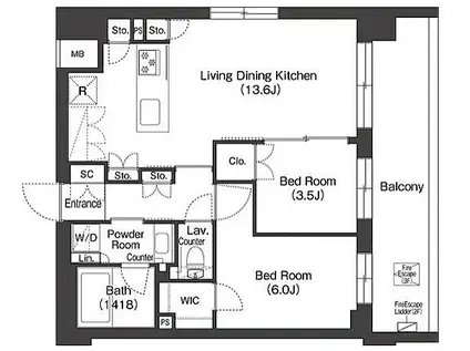 RUHE東大泉(2LDK/3階)の間取り写真