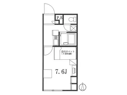 フラットピーチ(1K/2階)の間取り写真