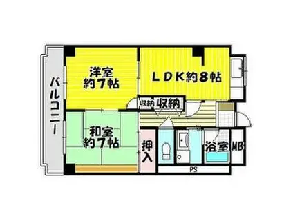 エルファミーレ富田林(2DK/6階)の間取り写真