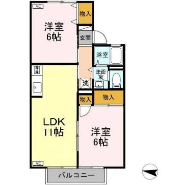 グランシャリオ結B(2LDK/2階)の間取り写真