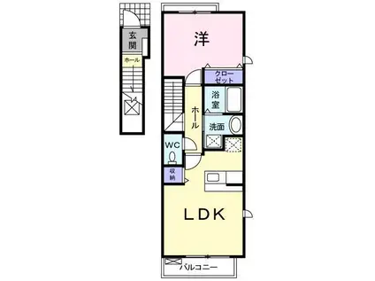 ラウンド・ロックA(1LDK/2階)の間取り写真