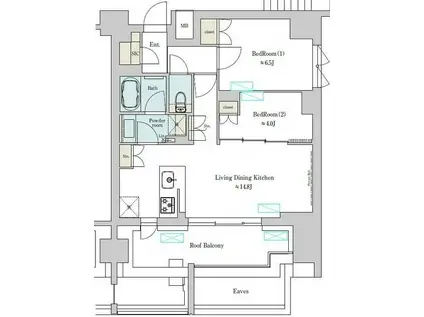 ブリリアイスト上野稲荷町(2LDK/12階)の間取り写真