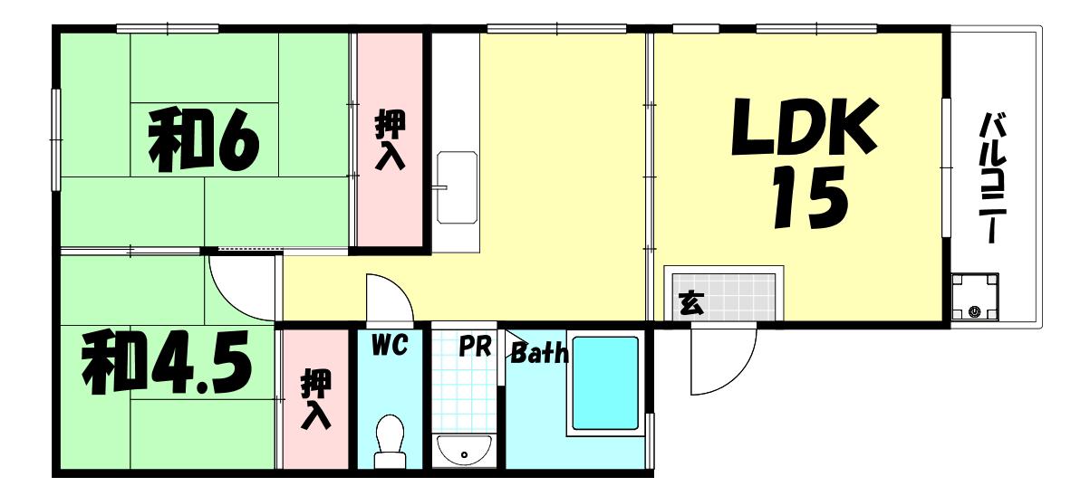 ランマンション(2LDK/3階)の間取り写真