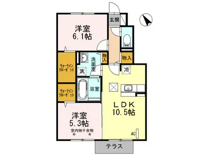 サスティナブル D-1(2LDK/1階)の間取り写真