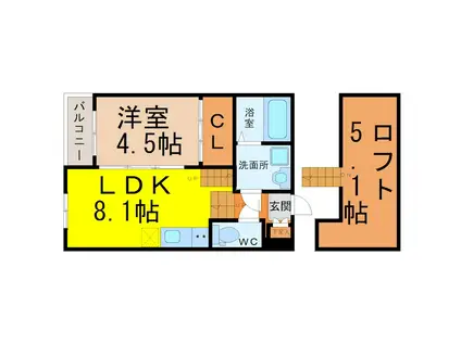ハーモニテラス大喜町(1LDK/2階)の間取り写真
