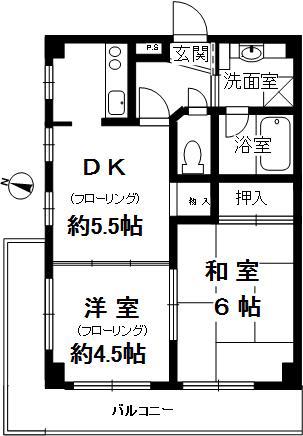 アンシャンテ御影(2DK/4階)の間取り写真