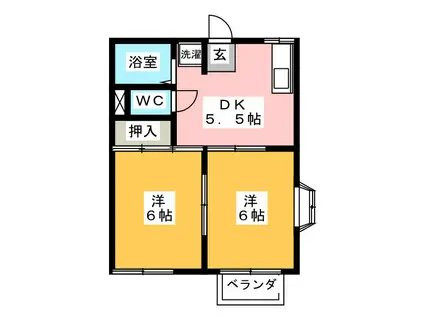 ハイランドIIA棟(2DK/1階)の間取り写真