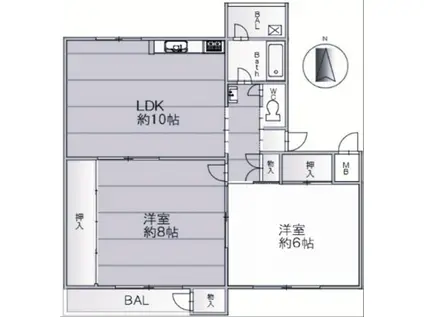 鶴甲コーポ2号館 2号館(2LDK/4階)の間取り写真