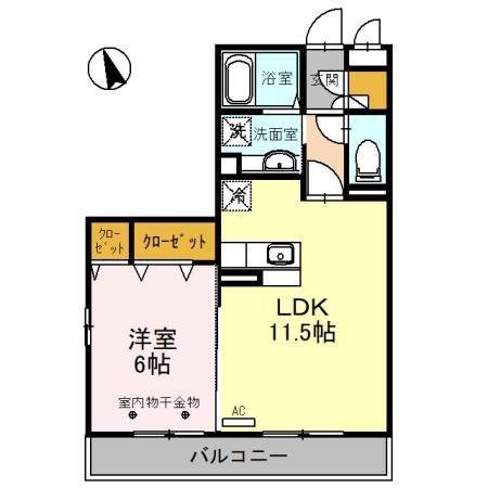 アネシス城北C(1LDK/2階)の間取り写真