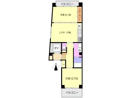 サウス麻布(2LDK/2階)の間取り写真