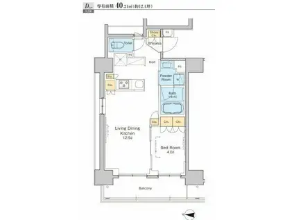プラウドフラット両国(1LDK/8階)の間取り写真