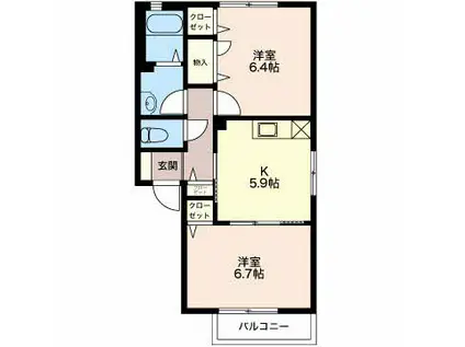 ウィステリア B102(2DK/1階)の間取り写真