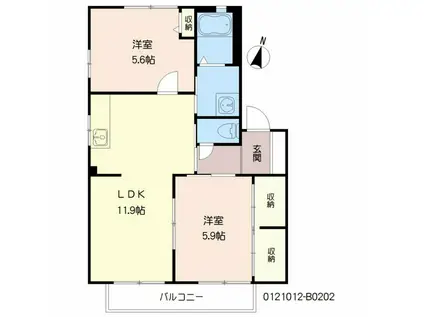 ハウストランキル(2LDK/2階)の間取り写真