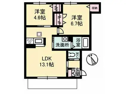 ヴァン・パサージュA棟(2LDK/1階)の間取り写真
