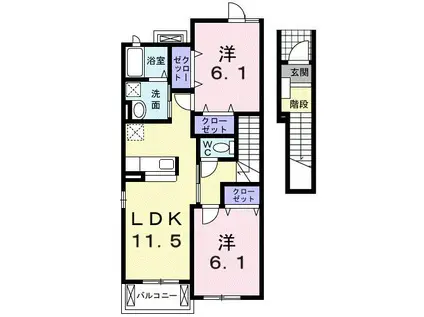 プリートカーサ鶴来II(2LDK/2階)の間取り写真