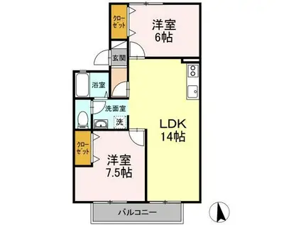 セジュール花渕 I(2LDK/1階)の間取り写真