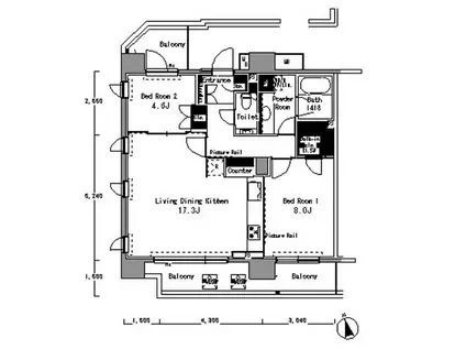 パークアクシス渋谷桜丘サウス(2LDK/13階)の間取り写真