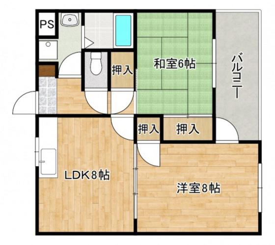 JR芸備線 矢賀駅 徒歩17分 3階建 築30年(2LDK/2階)の間取り写真