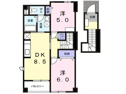 シャン・ド・ポワールA(2DK/2階)の間取り写真