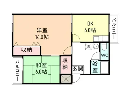 コンチネンタル布瀬I(2DK/4階)の間取り写真