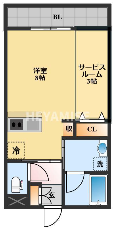 ラ・フィーネB(1SK/1階)の間取り写真
