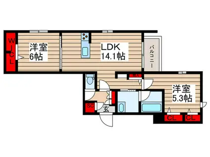 時間の翼(2LDK/1階)の間取り写真