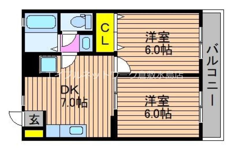 エトワール平野(2DK/1階)の間取り写真