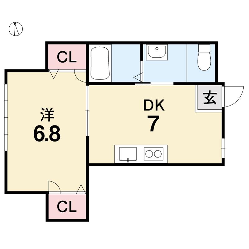 CASA山手町(2DK/1階)の間取り写真