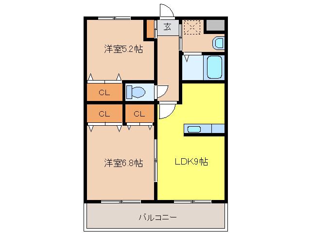 アンシャンテII(2LDK/4階)の間取り写真