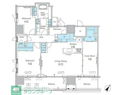 HARUMI FLAG PORT VILLAGE A棟(3LDK/16階)の間取り写真