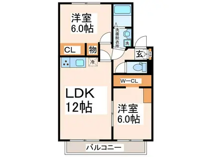 ウィルモア池田(2LDK/2階)の間取り写真
