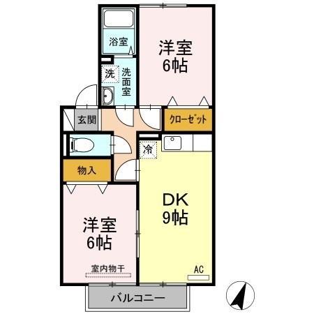 ハッピーライフ北畝 A棟(2DK/2階)の間取り写真