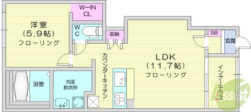 イリアス(1LDK/1階)の間取り写真