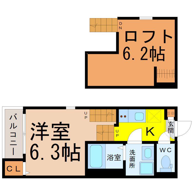 プリローズ名古屋(1SK/1階)の間取り写真