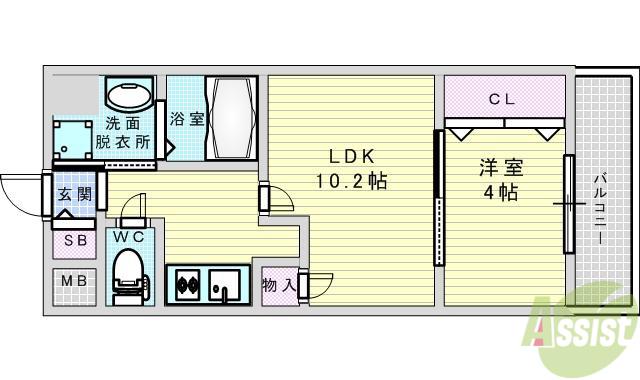 パーラム豊津(1LDK/3階)の間取り写真