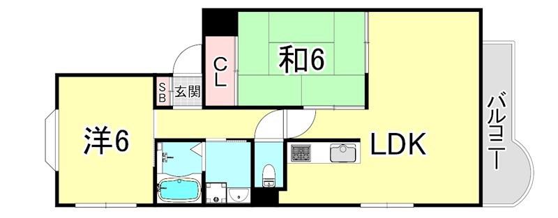 エスポアール西宮北口II(2LDK/1階)の間取り写真