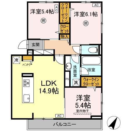 TORISIA相生町(3LDK/3階)の間取り写真