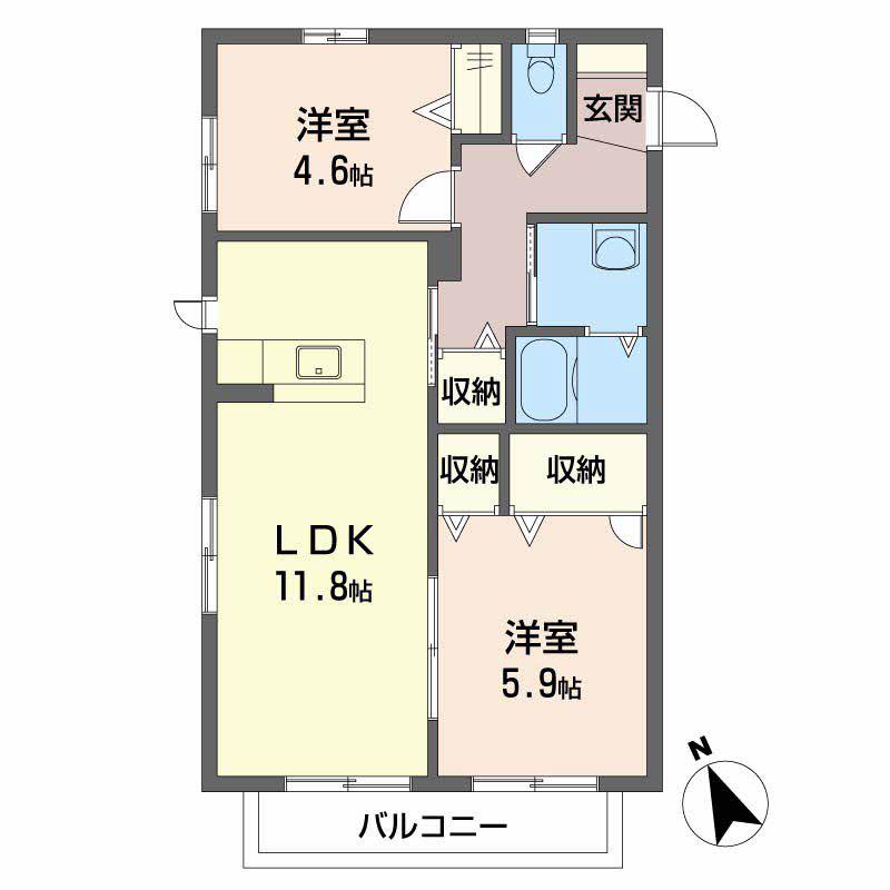 Uハイツ カリス(2LDK/2階)の間取り写真