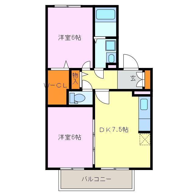 エスポワールC(2DK/1階)の間取り写真