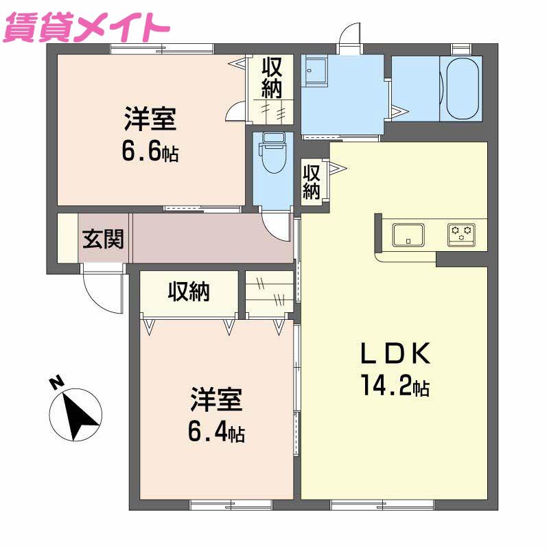 ミズキ A(2LDK/1階)の間取り写真