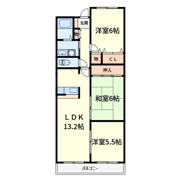 グリーンヒルズ高槻(3LDK/3階)の間取り写真