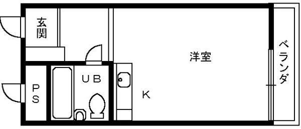 ヒルズ鳳(1K/4階)の間取り写真