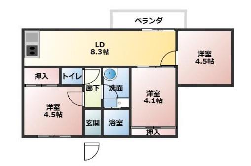 サングレース荒井(3DK/1階)の間取り写真