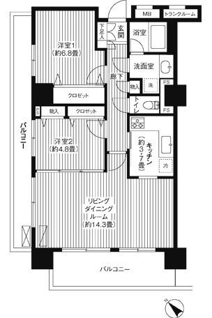 グランピラー高井戸(2LDK/10階)の間取り写真