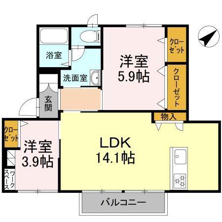フレグランス原 B棟(2LDK/1階)の間取り写真