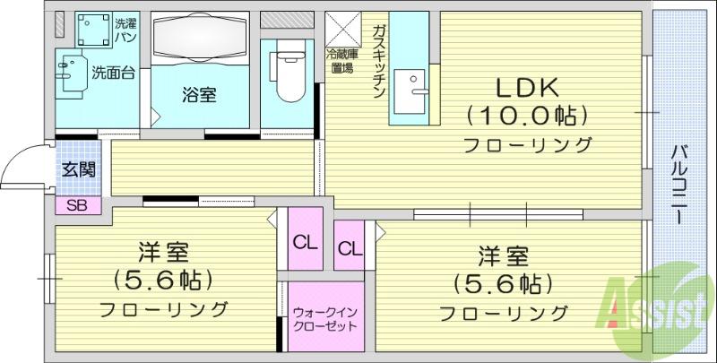 リリオミュウ(2LDK/3階)の間取り写真