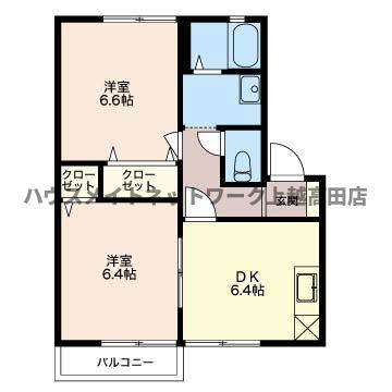 フォンテーヌ(2DK/2階)の間取り写真