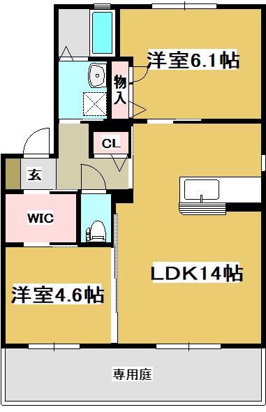 コスモスコーポラスD棟(2LDK/1階)の間取り写真