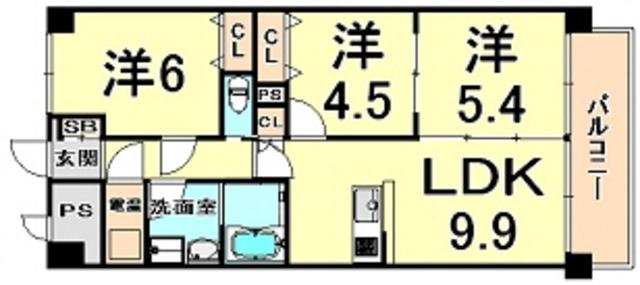 リッシェルヴィラ(3LDK/8階)の間取り写真